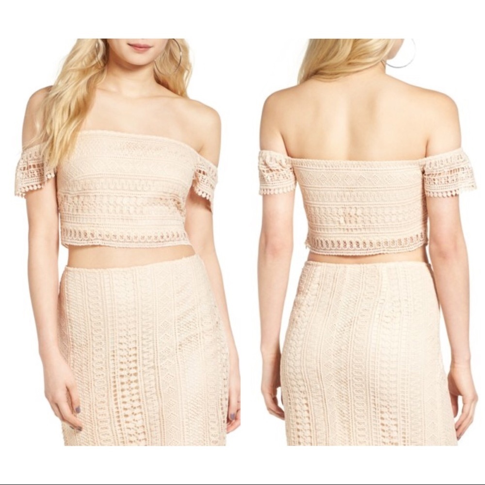 NWT Leith Lace Off The Shoulder Crop Top large cream pink